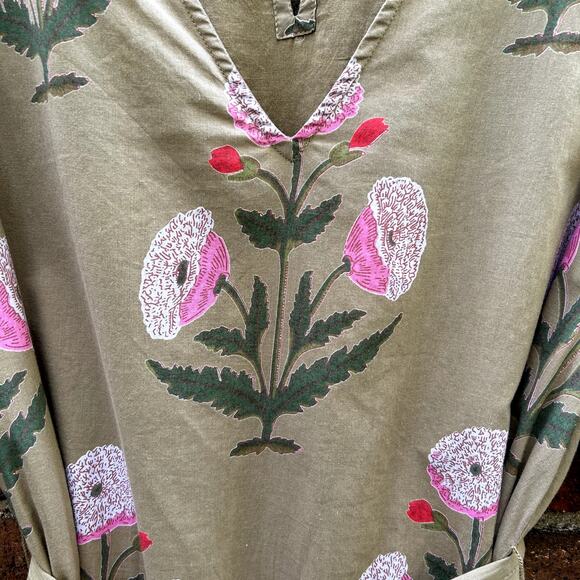 Pink Chicken Floral Tent Mini Dress Ruffle Embellishment Sash Belt Tie Lined XS - Picture 2 of 8